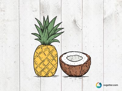 Tropical Pineapple and Coconut, Best for artists, best on tote bag, best to be applied with sublimation