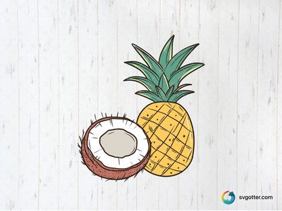 Tropical Pineapple and Coconut, Best for beach lovers, best on tote bags, best to be applied with sublimation