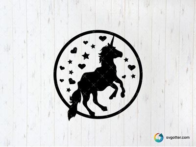 Unicorn Silhouette with Hearts and Stars, Best for children, best on t-shirt, best to be applied with heat transfer vinyl