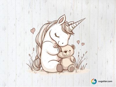 Unicorn and Teddy Bear Cuddle, Best for child, best on baby onesies, best to be applied with sublimation