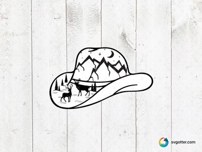 Western Cowboy Hat with Mountain Scene, Best for western enthusiasts, best on t-shirt, best to be applied with screen printing