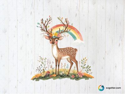 Whimsical Deer with Rainbow, Best for nature lovers, best on wall art, best to be applied with sublimation