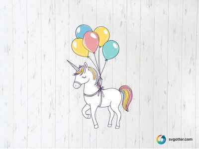 Whimsical Unicorn with Balloons, Best for child, best on t-shirt, best to be applied with sublimation