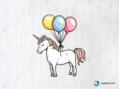 Whimsical Unicorn with Balloons, Best for children, best on t-shirt, best to be applied with sublimation