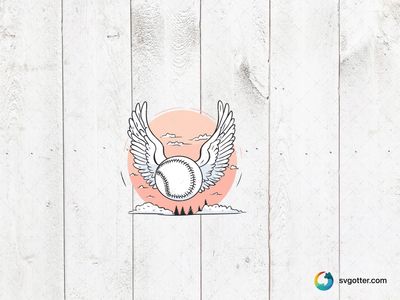 Winged Baseball, Best for sports fans, best on t-shirt, best to be applied with screen printing