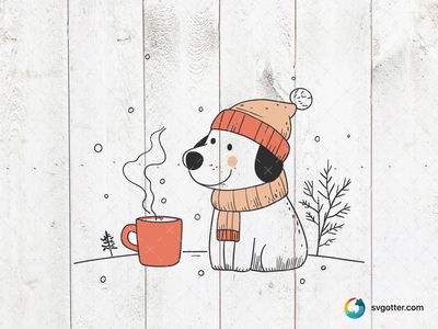 Winter Maltese Dog with Hot Drink, Best for pet lovers, best on mugs, best to be applied with sublimation