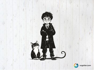 Wizard and Cat Illustration, Best for book lover, best on t-shirt, best to be applied with screen printing