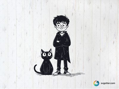 Wizard and Cat Illustration, Best for book lover, best on t-shirt, best to be applied with sublimation