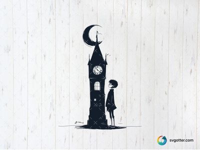 Wizard and Clock Tower, Best for book lovers, best on wall art, best to be applied with screen printing